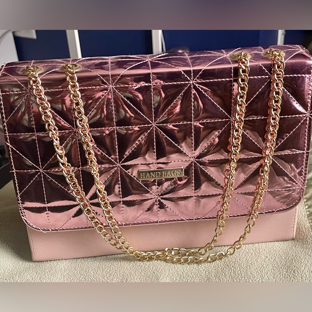 Pink Quilted Handbag with Chain Strap